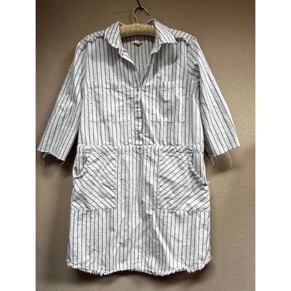 CASLON Women's White/Blue Striped Popover Shift Dress Small 3/4 Sleeve Casual - Picture 1 of 8